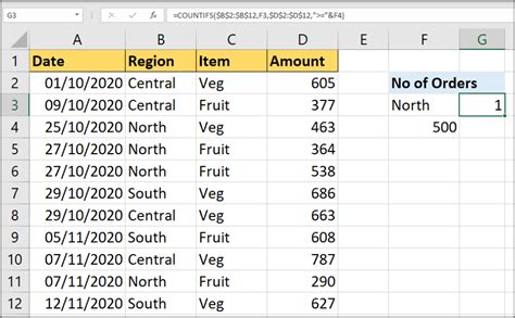 COUNTIFS text example