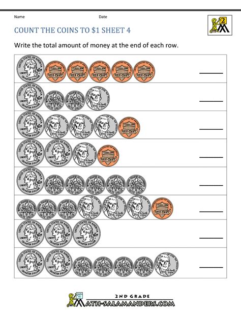 Counting coins worksheet for kids