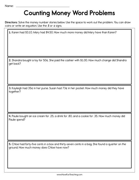 Counting Money Word Problems