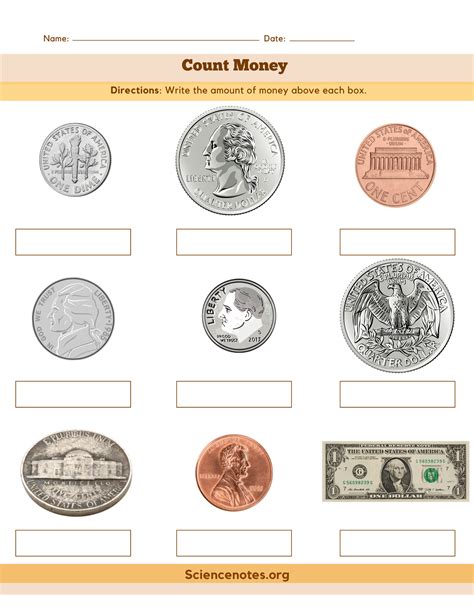 Counting money worksheet for kids