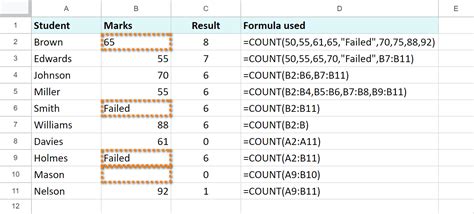 Counting names in Google Sheets example 2