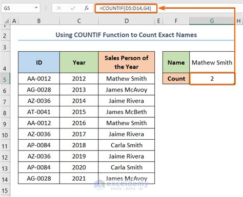 Counting names with SUM and COUNTIF