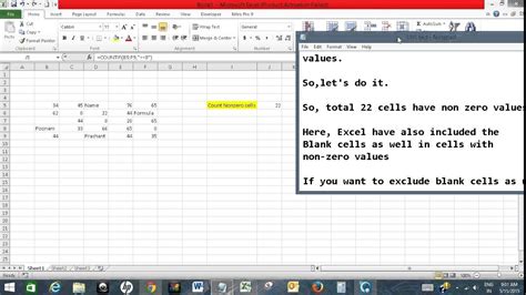 Counting Non Zero Cells In Excel Formula