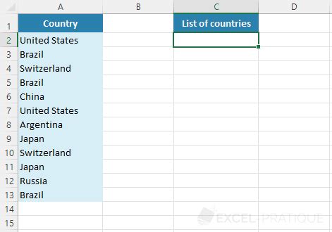 Countries List in Excel