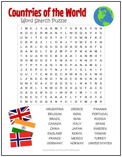 Countries of the world word search