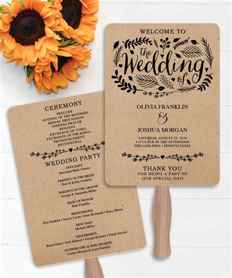 Country wedding program fan template