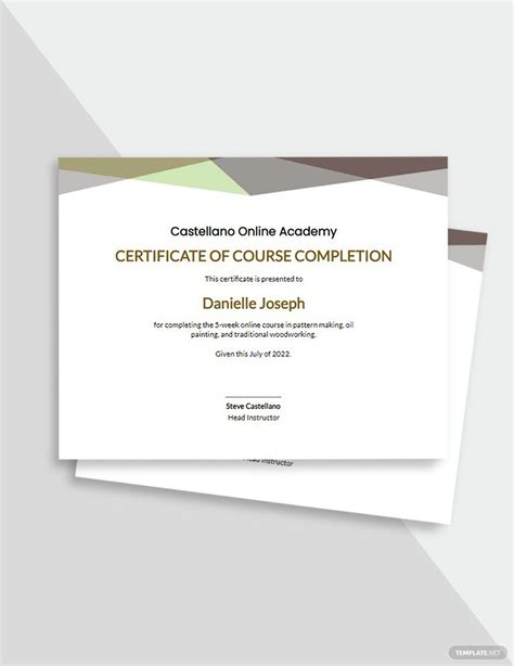 Image of a course completion template on Canva