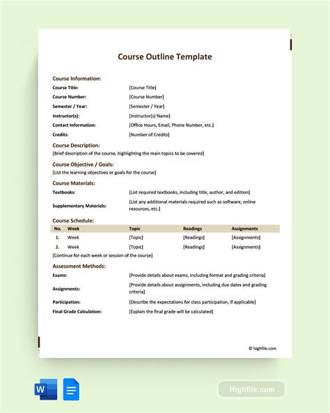 Course outline template in Google Docs