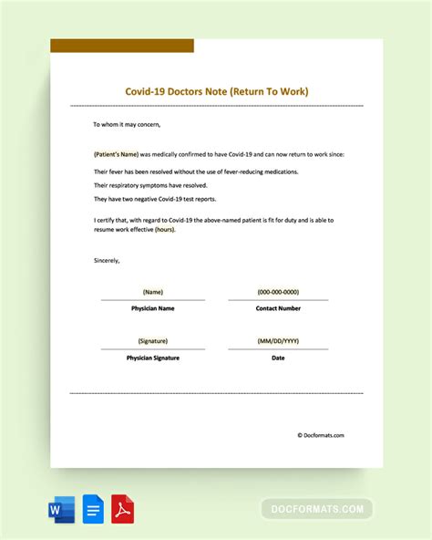 COVID Doctor's Note Template 2