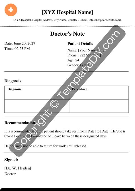 COVID Doctor's Note Format