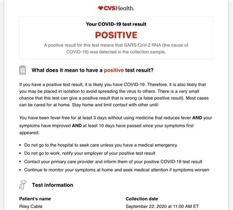 Covid Positive Test Result Template for CVS Enhancement