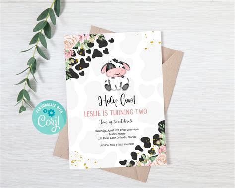 Cow Birthday Invitation Template 2