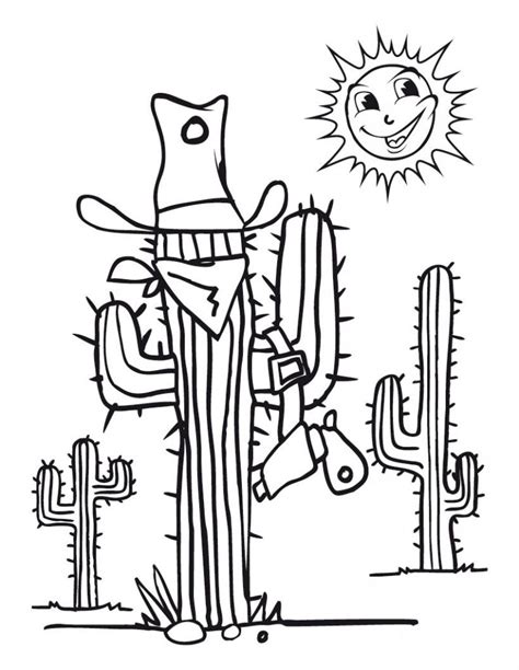 Cowboy and Cactus Coloring Pages