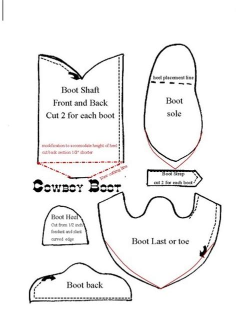 Cowboy boot fondant template hand-drawn design