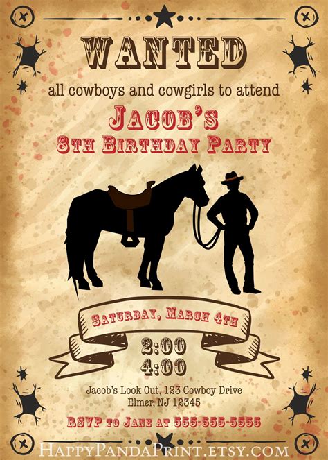 An illustration of a cowboy boot, rope, and hat, commonly found on cowboy-themed party invitations