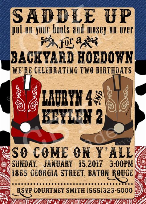 A cowboy-themed party invitation featuring a wanted poster