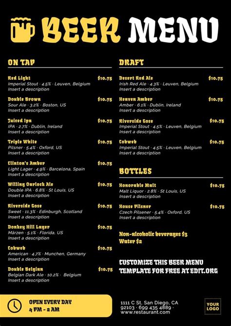 Craft Beer Menu Template