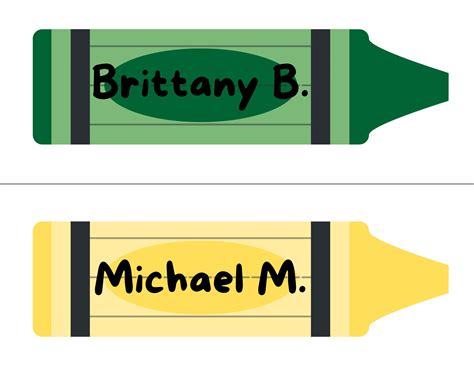 Colorful crayon name tags printables for kids