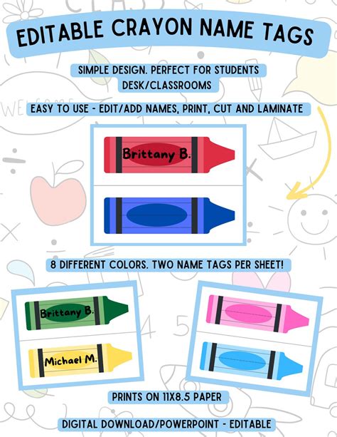 Crayon name tags for birthday parties