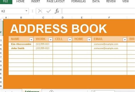 Create Address Book Template in Excel