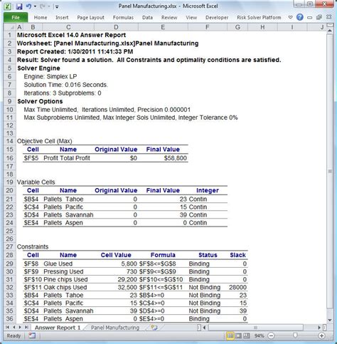 Excel Answer Reports