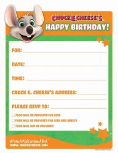 Create your own Chuck E. Cheese invitations using a computer and printer.