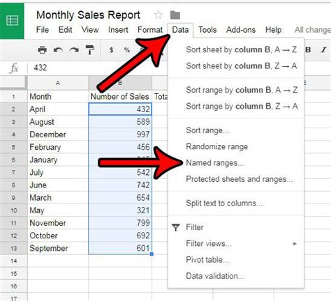 Create Named Range in Google Sheets