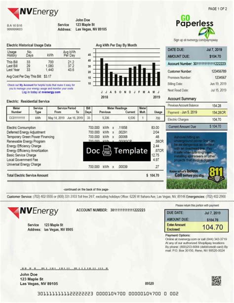 Create Nevada Utility Bill Template