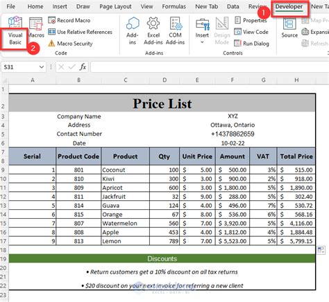 Create a Price List in Excel