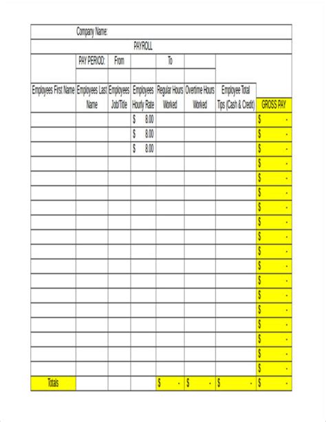 Create Restaurant Tip Out Sheet Template