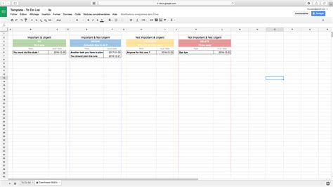 Create To-Do List with Eisenhower Matrix Template Google Sheets