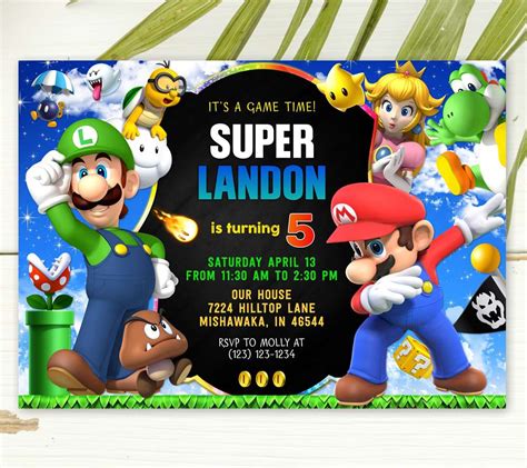 Create your own Super Mario Bros. birthday party invitation templates