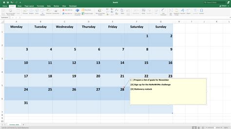 Creating a Calendar in Excel