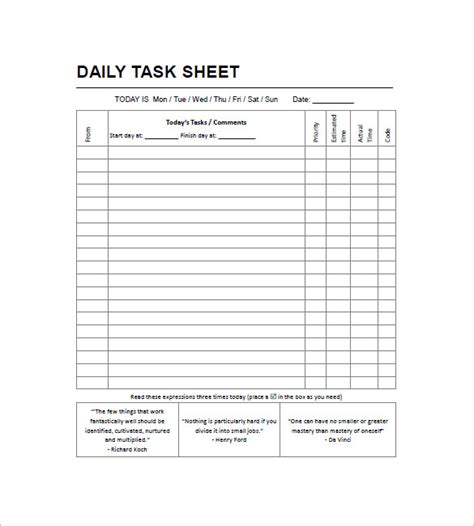 Creating a Daily Task List Template