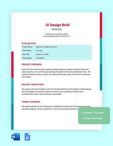 Creating a design brief template in Google Docs