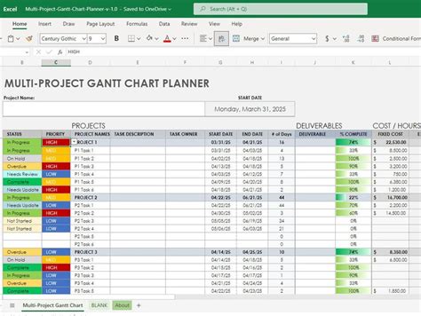 Creating Excel Template for Multiple Project Planning