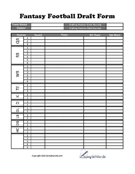 Creating Fantasy Football Draft Template