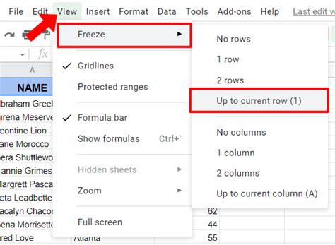 Creating headers in Google Sheets method 1