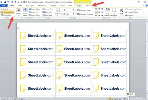 Creating a label template in Word