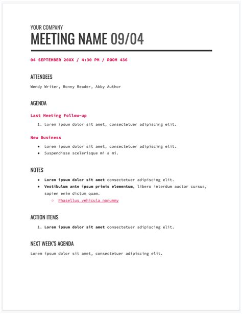 Creating Meeting Agenda Template