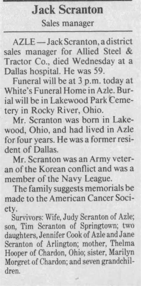 Creating Scranton Obituary