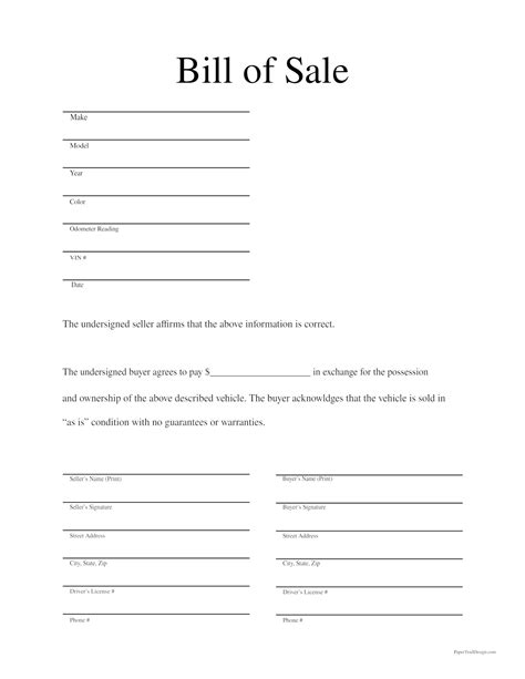 Creating Vehicle Bill of Sale Template