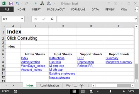 Creating a worksheet index