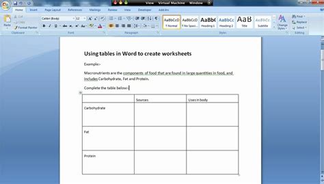 Creating Worksheets in Word