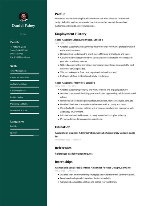 Creative Retail Resume Template Example