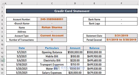 Credit Card Statement to Excel Export