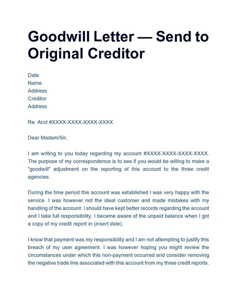 Credit Repair Goodwill Letter Sample