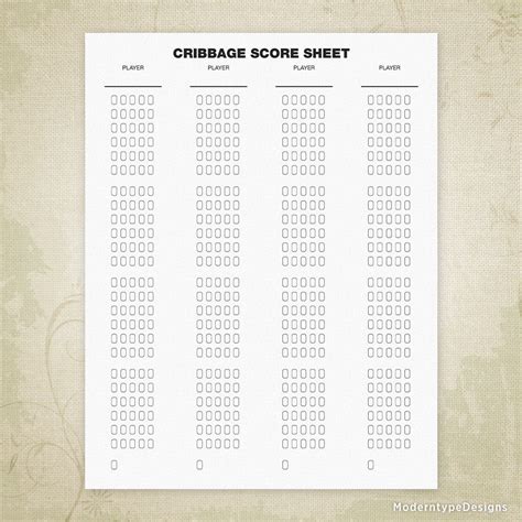 Cribbage printable scoreboard