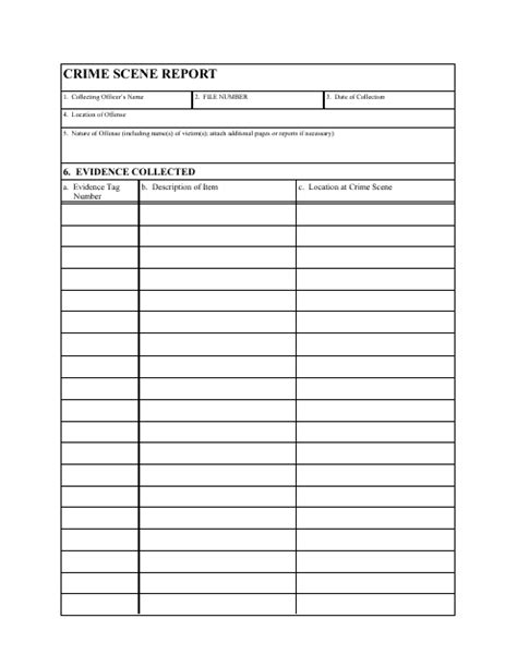 A sample crime scene evidence template