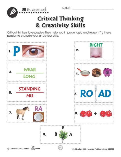 Critical Thinking Puzzles Worksheet for Adults